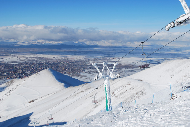 Ski Resort chair lift in Turkey Mountains.Palandoken - Фото, изображение