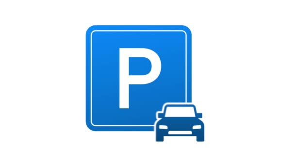 青い駐車場のテンプレート。ロゴ、アイコン、ラベル。白い背景に駐車場。ウェブ要素。ライブウェビナーボタン、アイコン、エンブレム、ラベル。モーショングラフィックス. - 映像、動画