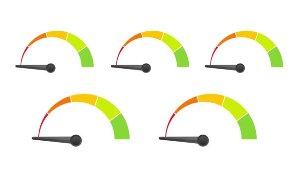 Évaluation du compteur de satisfaction client. Différentes émotions art design du rouge au vert. Concept abstrait élément graphique du tachymètre, compteur de vitesse, indicateurs, score. Graphiques de mouvement. - Séquence, vidéo