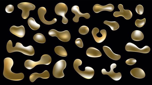 Liquid shapes collection. Color gradient - golden, gold colors. Drops, splashes in trendy style. Set of abstract shapes. Vector illustration - Vector, Image