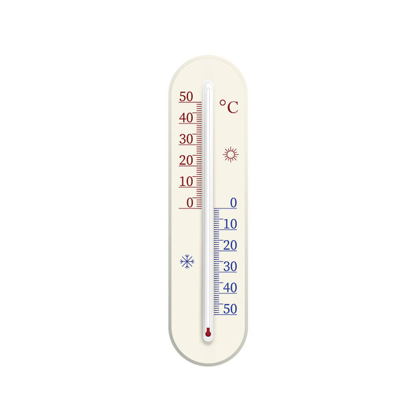 Celsius thermometer. Vector realistische outdoor dergree meter. Weerindicator. Grafische schaalbare illustratie. - Vector, afbeelding