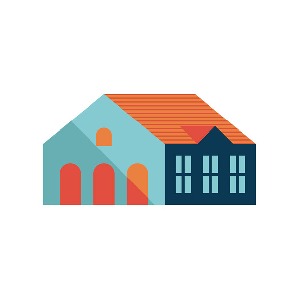 city house blue and orange minimal city icon - Vector, Image
