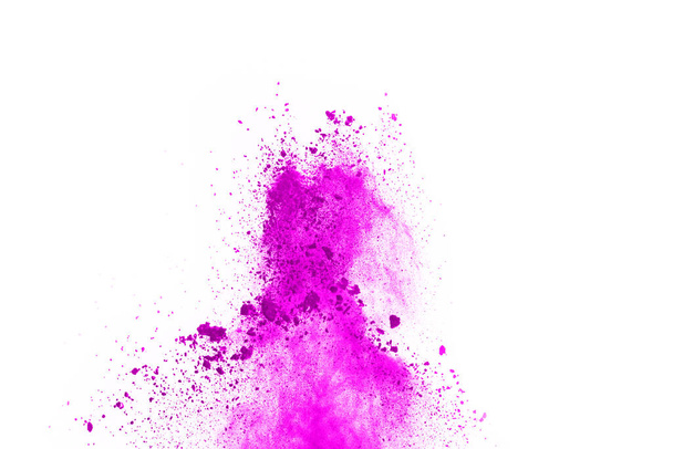 要旨ピンクパウダーメッキの背景、色粉の爆発/投げ色粉の凍結運動、白い背景に色の輝きのテクスチャ. - 写真・画像