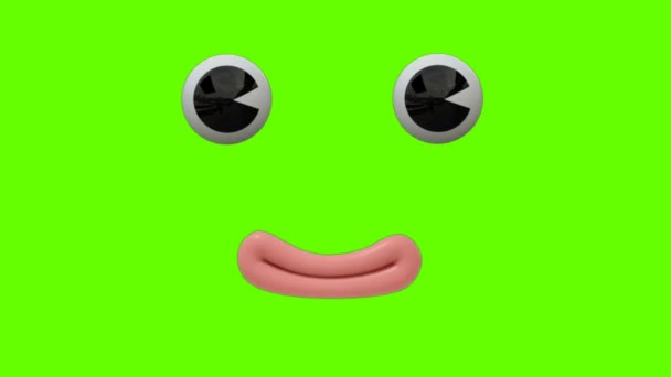 Funny Cartoon Face Reacción con los ojos y la boca en el fondo de pantalla verde. Expresiones faciales Animación 4K. Diferentes expresiones y emociones: sonrisa, enojo, risa, sorpresa. Animaciones 3D. - Metraje, vídeo