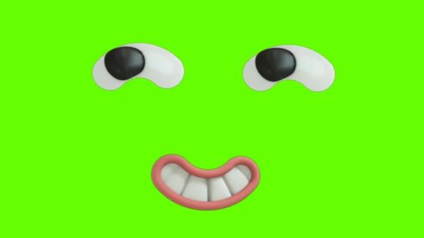 Lustige Cartoon Face Reaction mit Augen und Mund auf grünem Hintergrund. Gesichtsausdrücke 4K Animation. Verschiedene Ausdrucksformen und Emotionen: Lächeln, Wut, Lachen, Überraschung. 3D-Animationen. - Filmmaterial, Video