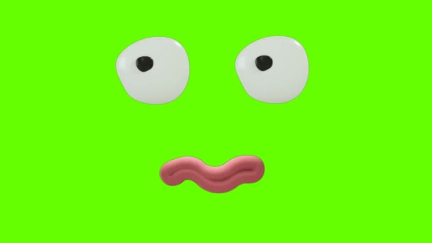 緑の画面の背景に目と口で面白い漫画の顔の反応。顔の表情｜4K Animation.表情や感情の違い:笑顔、怒り、笑い、驚いている。3Dアニメーション. - 映像、動画