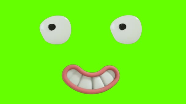 Yeşil ekranda gözleri ve ağzı olan komik çizgi film reaksiyonu. Yüz İfadesi 4K animasyonu. Farklı ifadeler ve duygular: gülümse, sinirlen, gül, şaşırt. 3B Canlandırmalar. - Video, Çekim