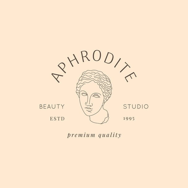 Minimal Liner tarzında Afrodit 'in Antik Heykel Logosu. Yunan tanrısının vektör simgesi - Vektör, Görsel