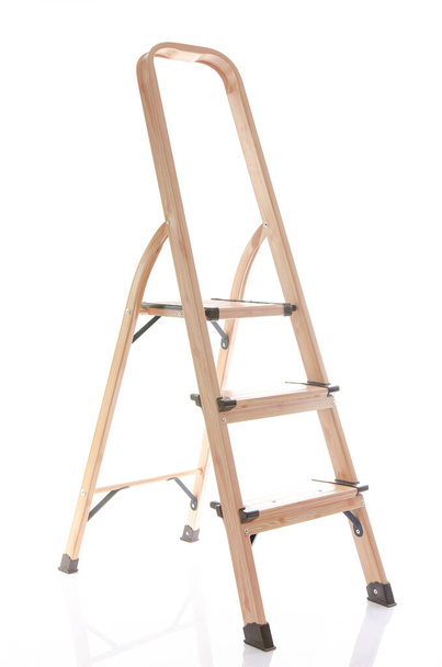 Wooden ladder isolated on white background - Photo, Image
