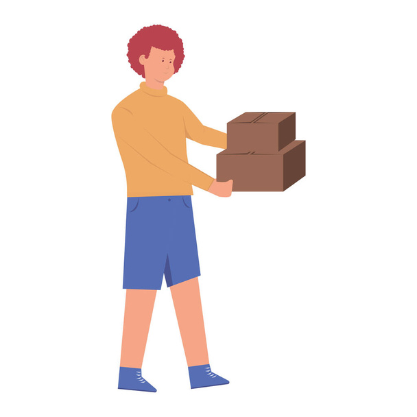 dobozokat szállító férfi - Vektor, kép