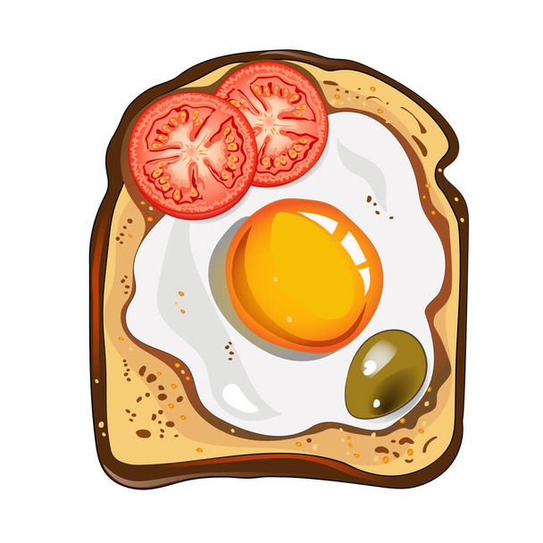   Toast with egg, olive and tomatoes. Vector illustration.  - Вектор, зображення