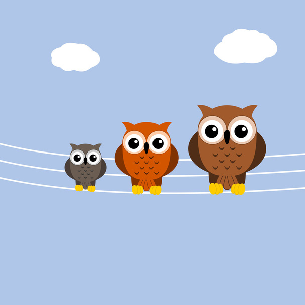Owls on a telephone cable - Vector, Image