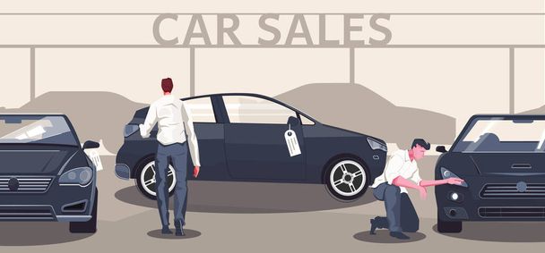 Πωλήσεις αυτοκινήτων επίπεδη σύνθεση - Διάνυσμα, εικόνα