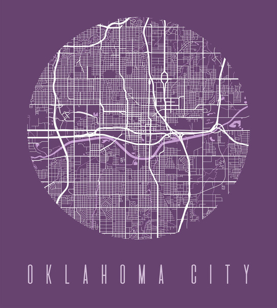 Плакат карты Оклахомы. план города, улиц, спунтниковая карта Оклахома-Сити. - Вектор,изображение