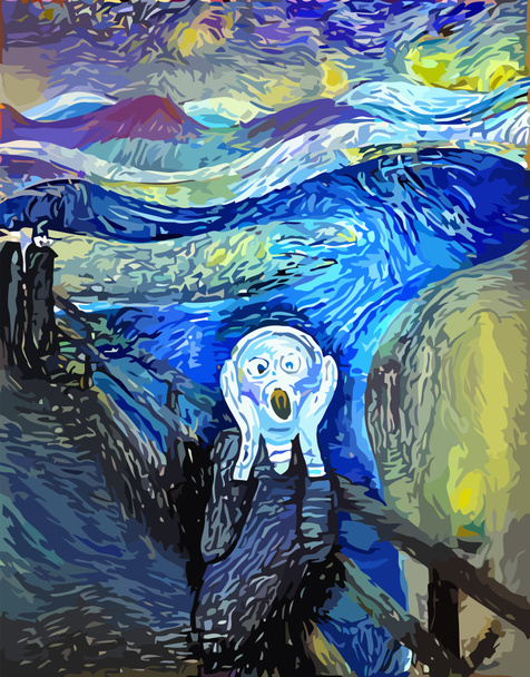 Ein künstlerisch gestaltetes und unterhaltsames digitales Gemälde eines Mannes, der in der sternenklaren Nacht schreit - Foto, Bild