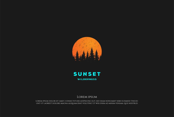 Sunset Sunrise fenyő örökzöld fenyő bürök fenyő fenyő tűlevelű cédrus tűlevelű ciprusi vörösfenyő fenyő erdő logó tervezés vektor - Vektor, kép