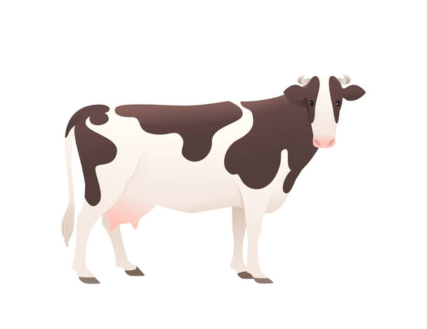 Bovini da latte ayrshire mucca macchiato mammifero domestico animale cartone animato disegno vettoriale illustrazione su sfondo bianco - Vettoriali, immagini