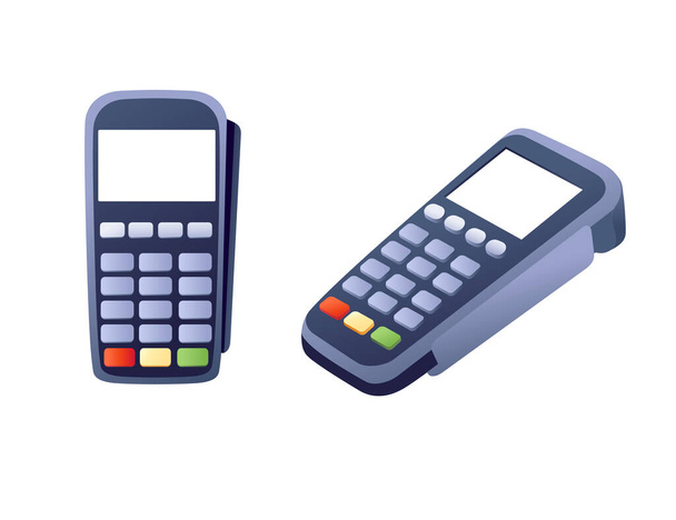POS-терминал беспроводных платежей покупки в магазинах обработки платежей электронной коммерции векторная иллюстрация на белом фоне - Вектор,изображение