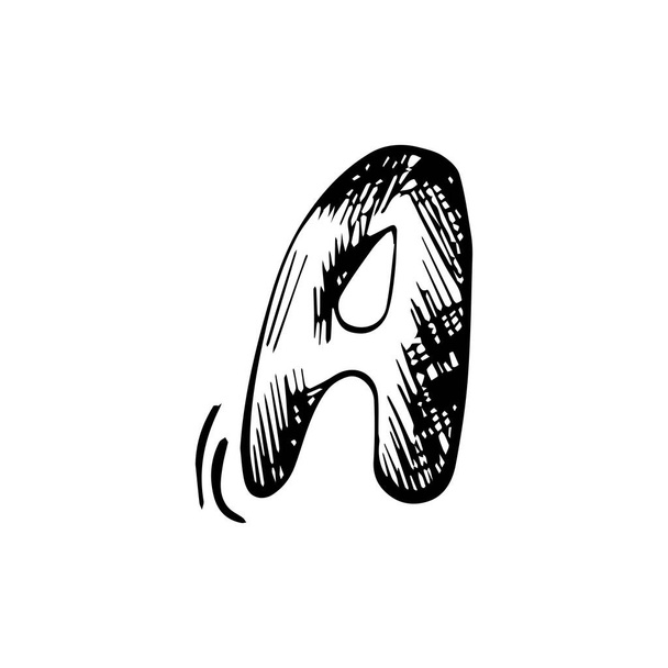 Litera A. Modny alfabet w stylu graficznym. Ręcznie rysowane słodkie kolorowe litery izolowane na białym tle. Ilustracja wektora. - Wektor, obraz