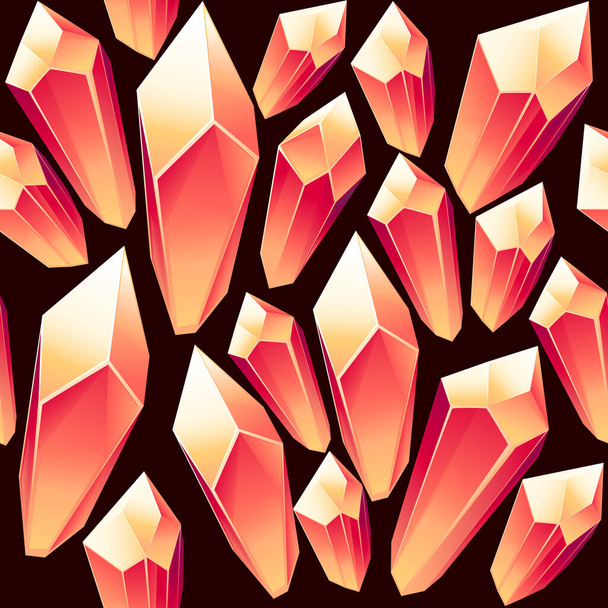 patrón inconsútil color rojo gran brillo mineral mineral plana vector ilustración sobre fondo oscuro - Vector, Imagen