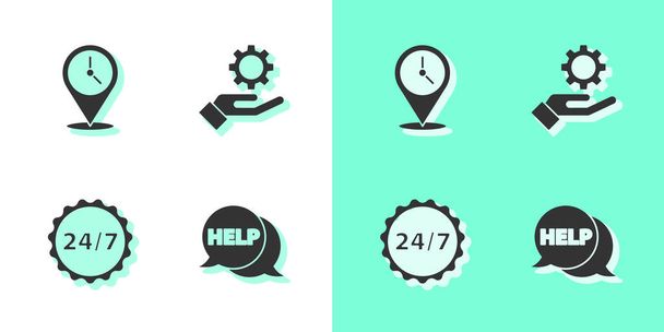 Set Speech bubble with text Help, Location clock, Clock 24 hours and Settings in the hand icon. Vector. - Vector, Image