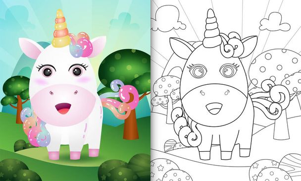 livre à colorier pour les enfants avec une illustration de personnage de licorne mignon - Vecteur, image