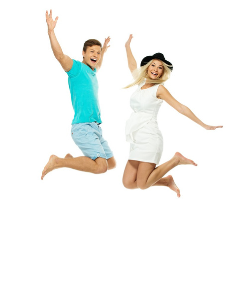 молода пара, стрибки
 - Фото, зображення
