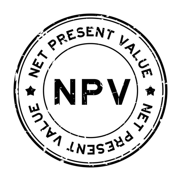 グランジブラックNPVネットプレゼント価値ワードラウンドラバーシールスタンプ白の背景 - ベクター画像