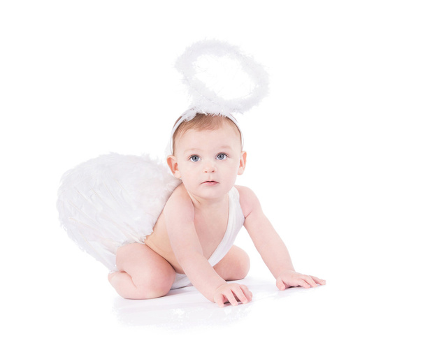 Cute baby with angel wings and nimbus - Foto, imagen