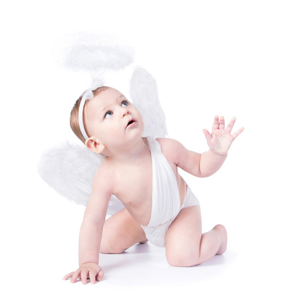 Cute baby with angel wings and nimbus - Fotó, kép
