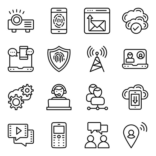 Paquete de iconos lineales de tecnología de comunicación - Vector, Imagen