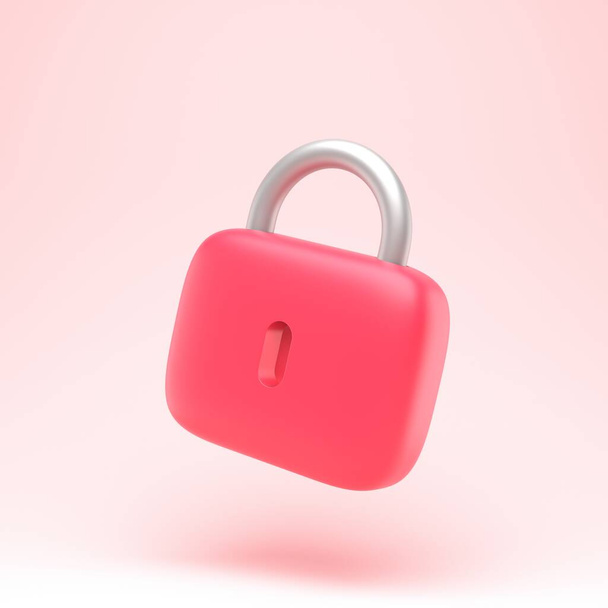 Lock icon simple 3d illustration on pastel abstract background. minimal concept. 3d rendering - Photo, Image