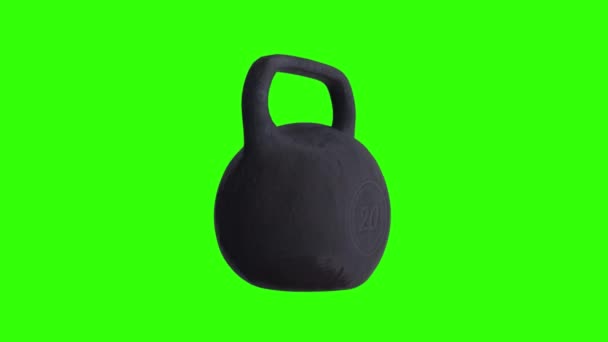 Gym kettlebell spinning on a green screen - chromakey background, loop - Footage, Video
