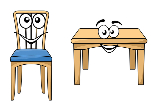 Милая деревянная мебель из мультфильма
 - Вектор,изображение