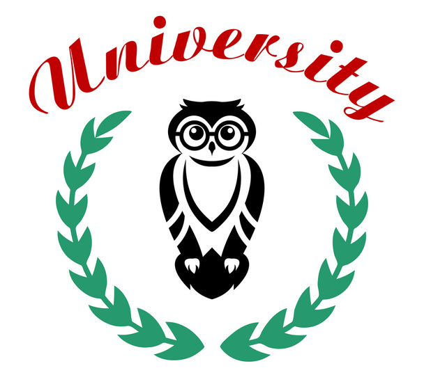 Černá sova v věnec jako symbol univerzity - Vektor, obrázek