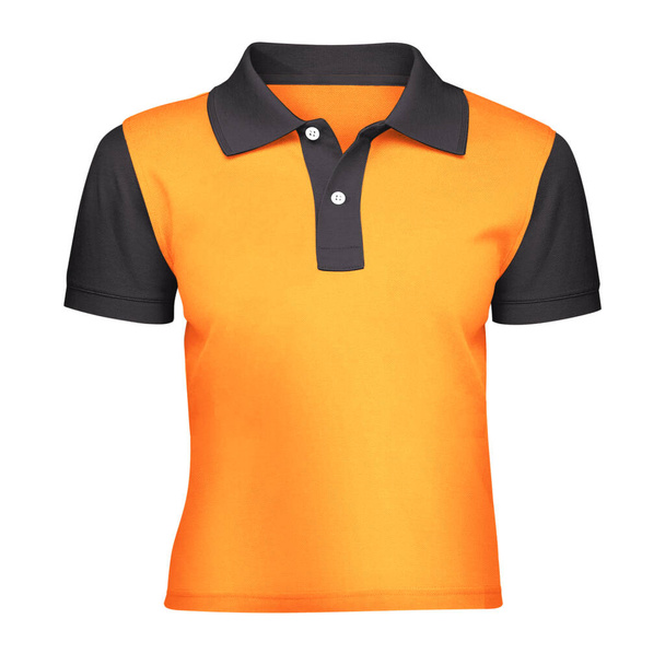 Een hoge resolutie Front View Creative Kid 's Collar T Shirt Mockup In Flame Orange Color, om u te helpen uw ontwerpideeën prachtig te presenteren.  - Foto, afbeelding