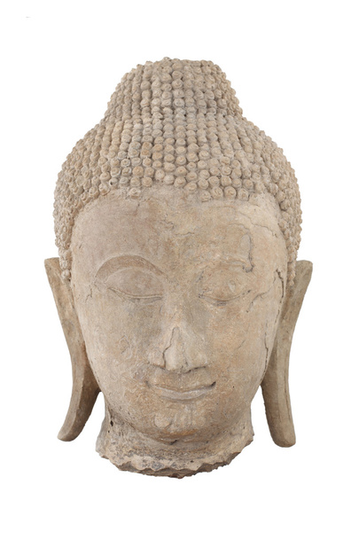 Antique clay sculpture buddha head isolated on white background - Foto, imagen