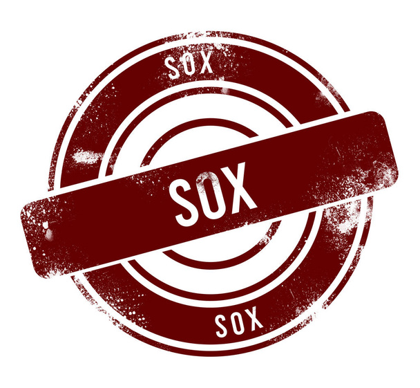 SOX - красная круглая кнопка гранжа, штамп - Фото, изображение