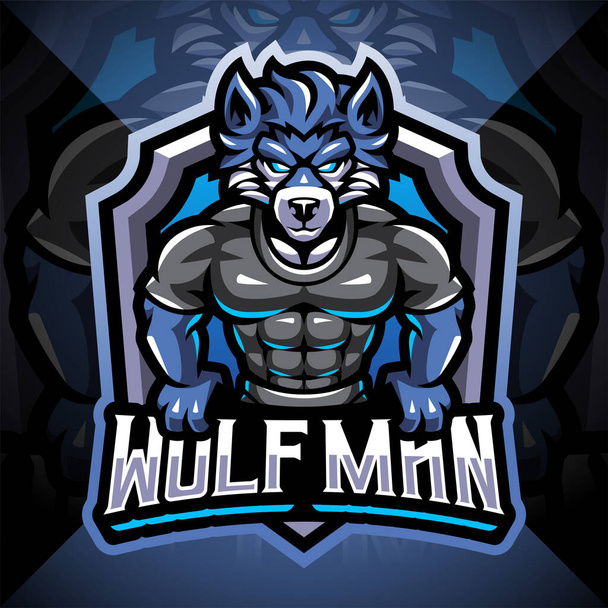 Wolf Man esport maskot logosu tasarımı - Vektör, Görsel