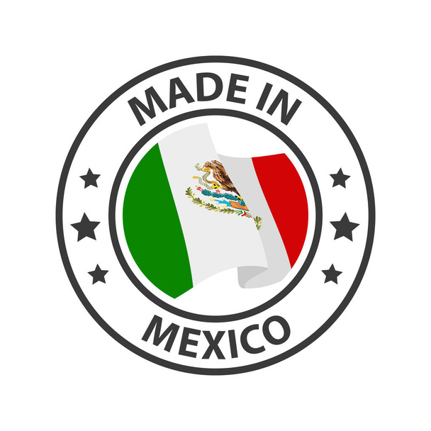 Zrobiona w ikonie Meksyku. Pieczęć sporządzona z flagą kraju - Wektor, obraz