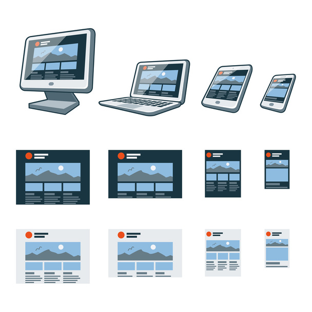 Design de site responsivo em diferentes dispositivos eletrônicos
 - Vetor, Imagem