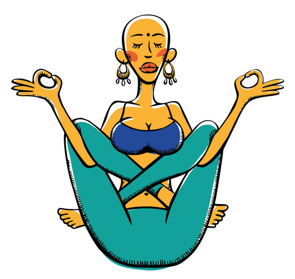 kopasz nő jóga póz meditáció-szín - Fotó, kép