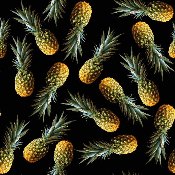 Siyah ananaslı tropikal meyve deseni - Fotoğraf, Görsel