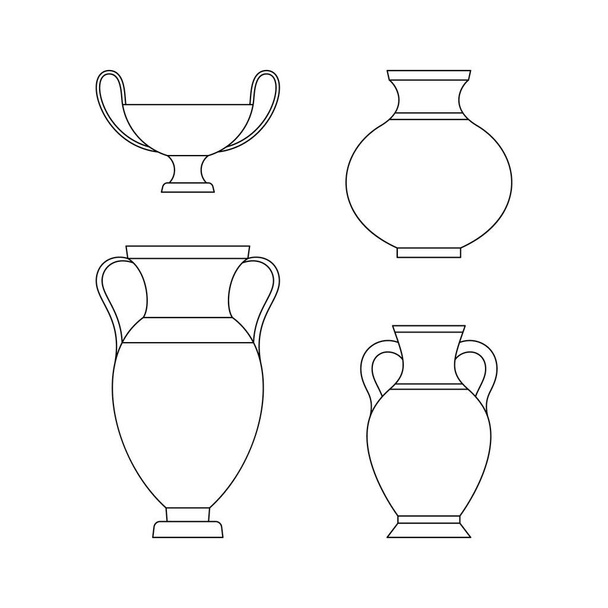 Griechische Vasen im trendigen minimalen linearen Stil. Vektorillustrationen verschiedener Tongefäße - Vektor, Bild