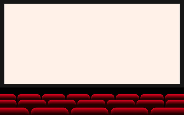 λευκή οθόνη του κινηματογράφου και κόκκινα καθίσματα στην αίθουσα - Διάνυσμα, εικόνα