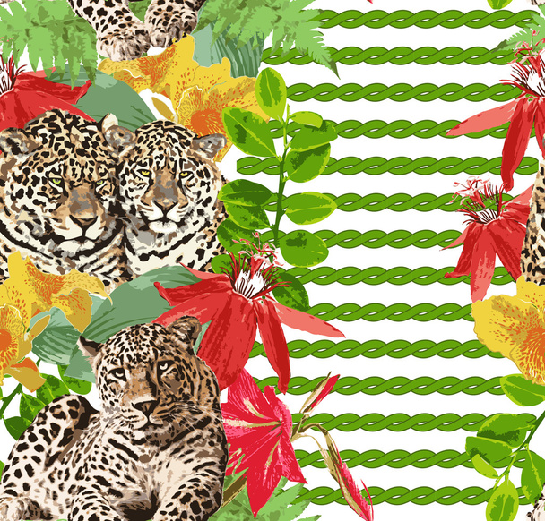 Leopards and flowers - Vector, Image