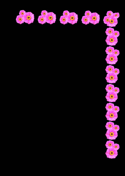 Sommer helle Rahmen mit floralen Motiven - Gerbera-Blumen. Einband für ein Buch oder Notizblock, Postkarte. Das Format DIN A4 ist vertikal. Illustration auf schwarzem Hintergrund - Vektor, Bild