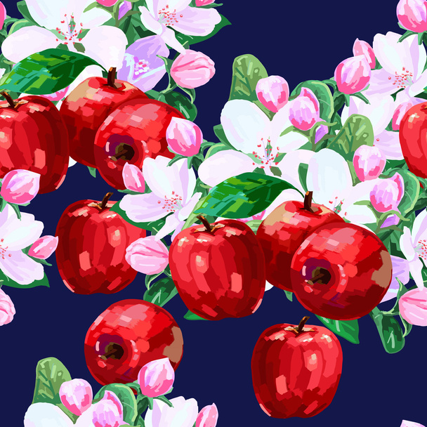 Vector red apples and flowers - Вектор,изображение