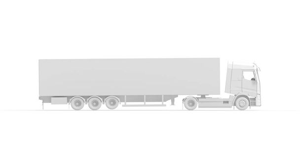 Representación en 3D de un camión logístico aislado sobre un fondo vacío espacio en blanco. - Foto, imagen