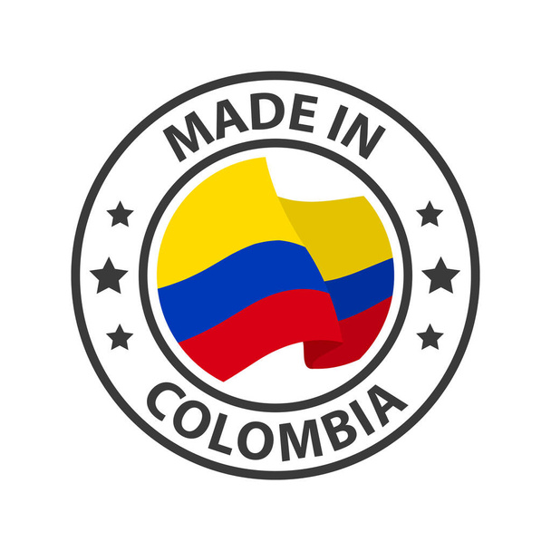 Hergestellt in Kolumbien. Briefmarke mit Landesflagge - Vektor, Bild